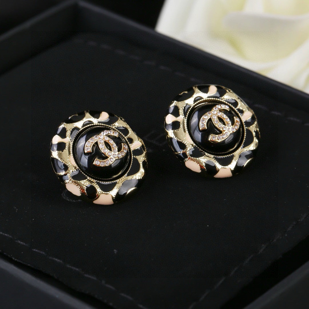 CC Enamel Black Gold Earrings