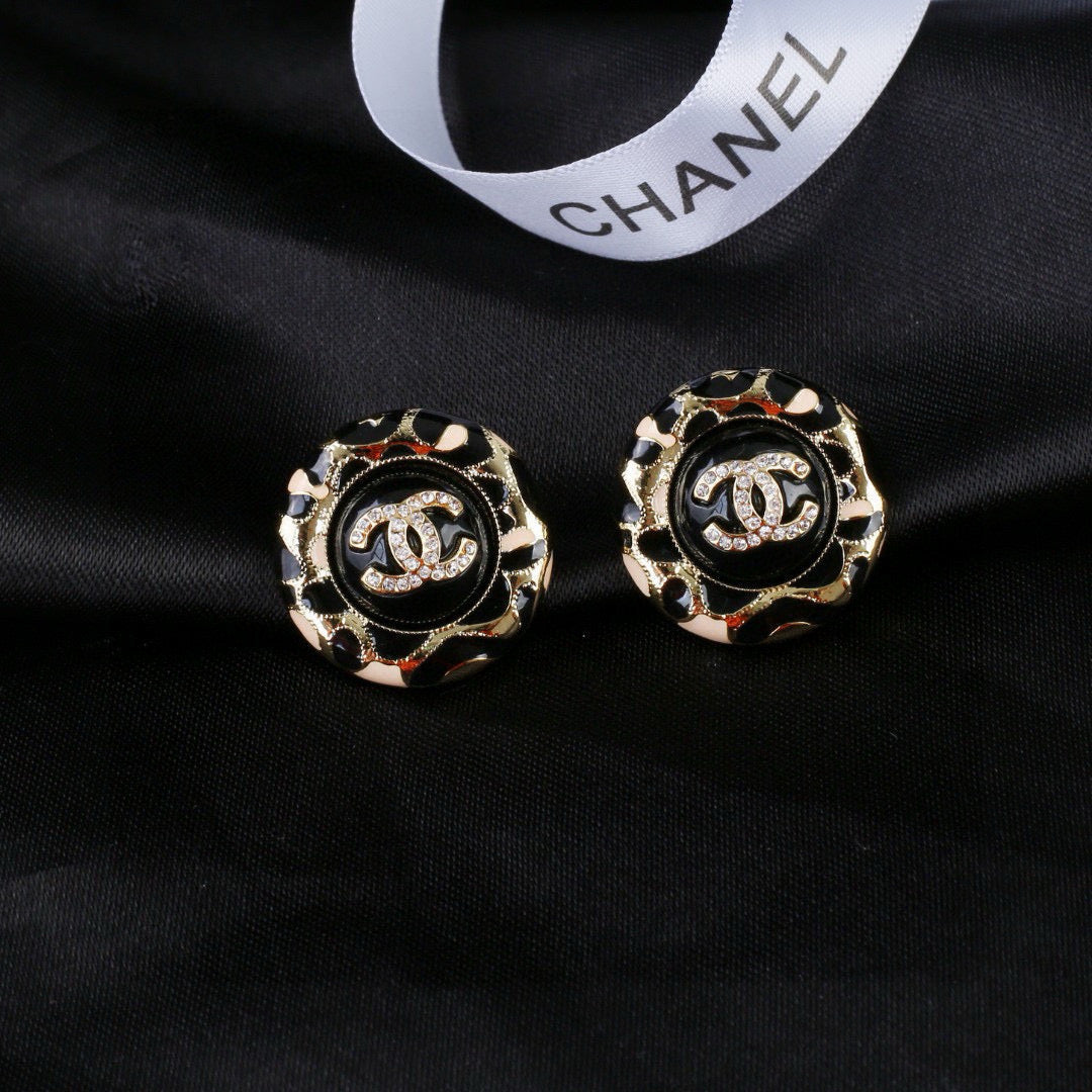 CC Enamel Black Gold Earrings