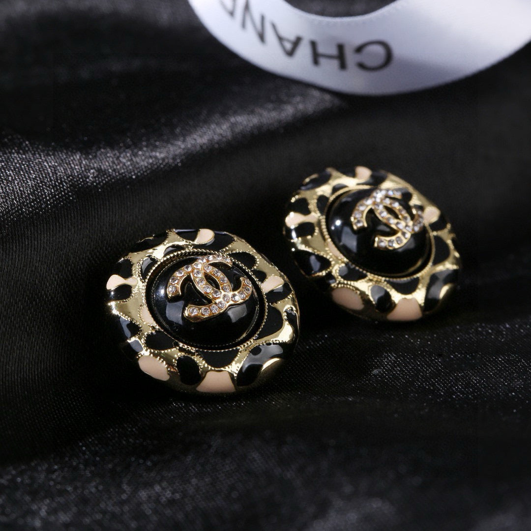 CC Enamel Black Gold Earrings