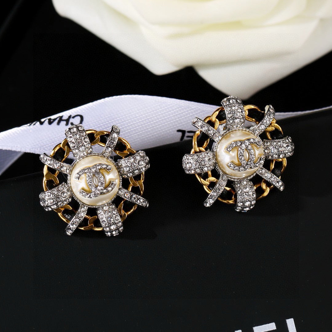 CC Mini Stud Sliver Gold Black Diamond Earring