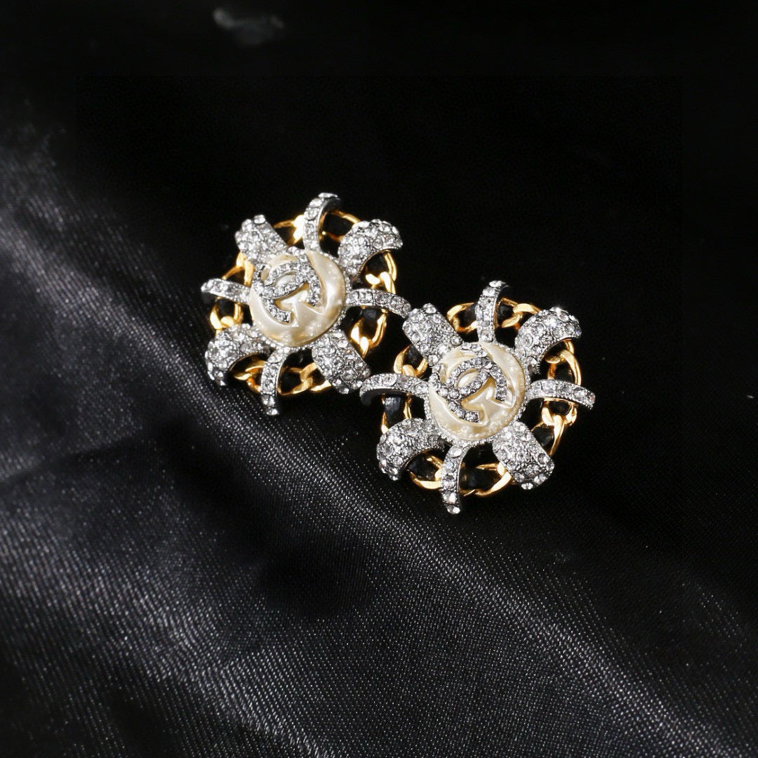 CC Mini Stud Sliver Gold Black Diamond Earring