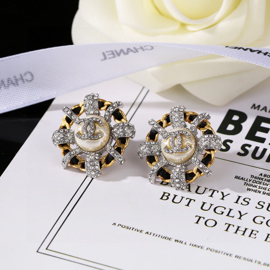 CC Mini Stud Sliver Gold Black Diamond Earring