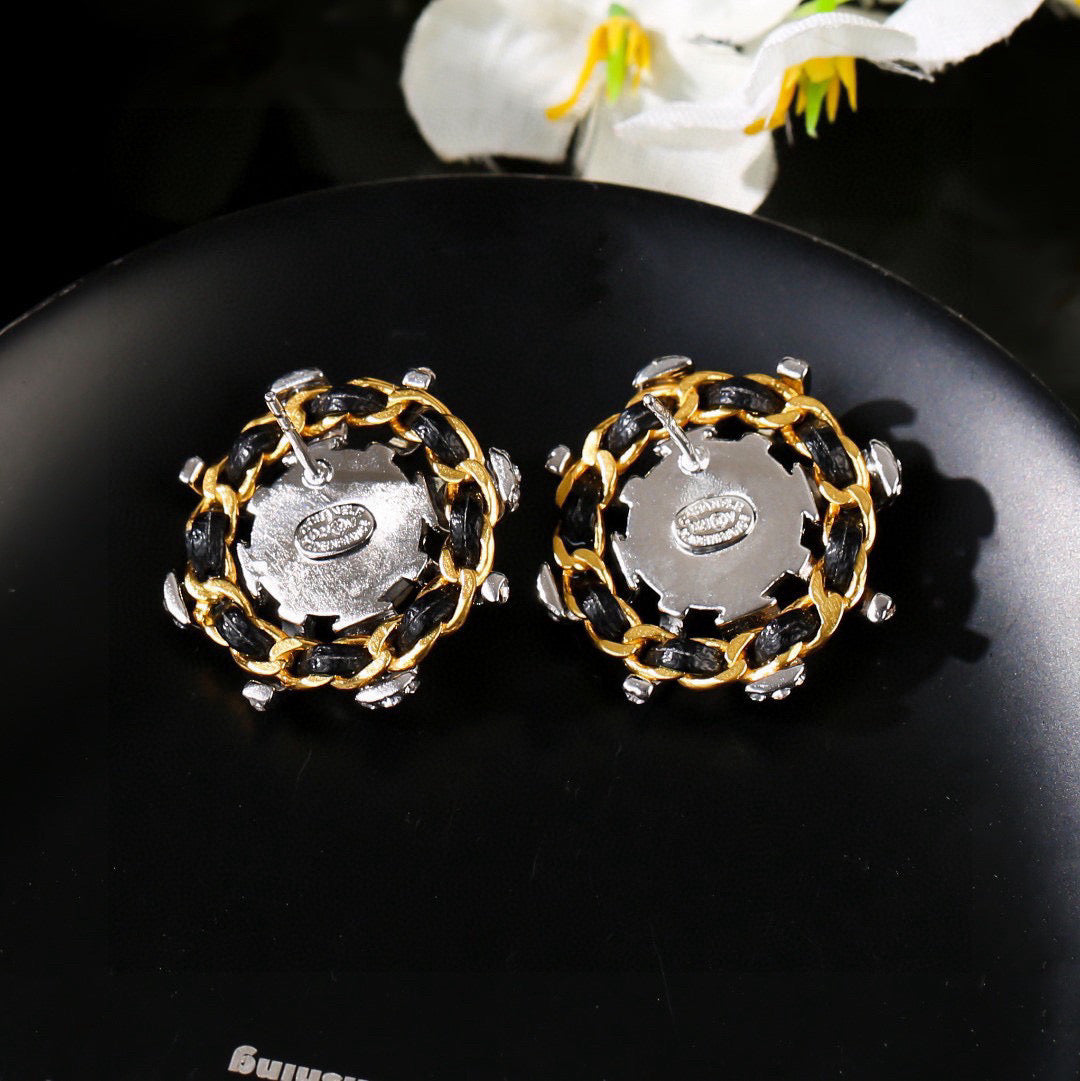 CC Mini Stud Sliver Gold Black Diamond Earring