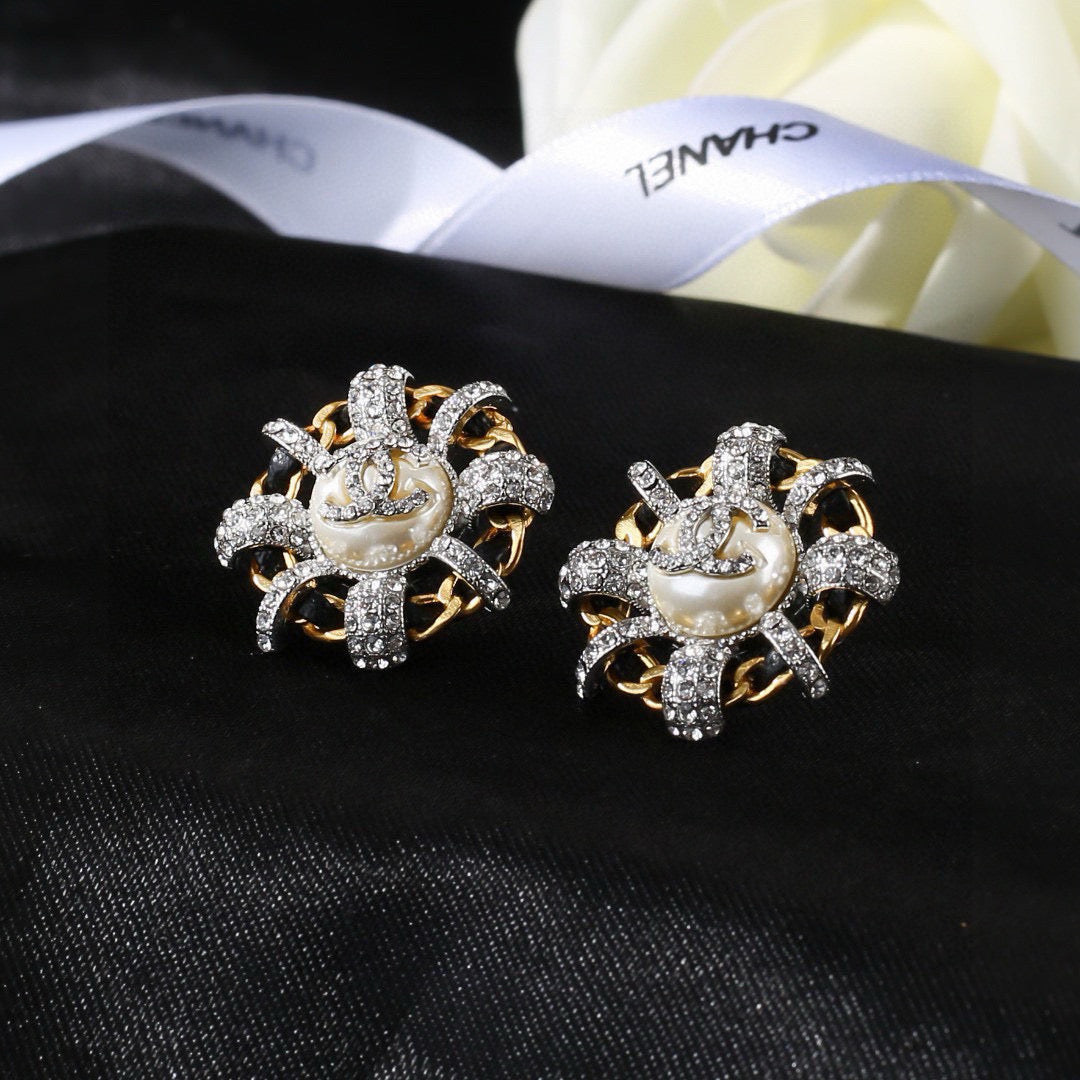 CC Mini Stud Sliver Gold Black Diamond Earring