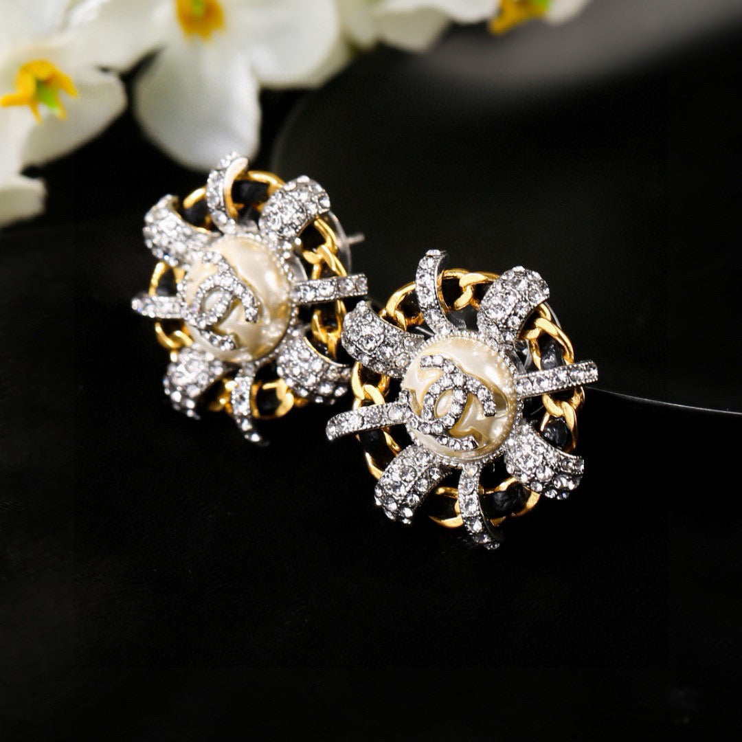 CC Mini Stud Sliver Gold Black Diamond Earring