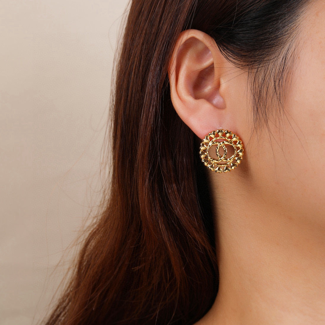 CC Metal Heart Double C Gold Earrings