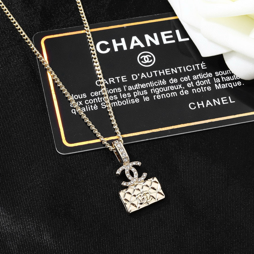 CC Classic Double C Light Gold Diamond Bag Necklace