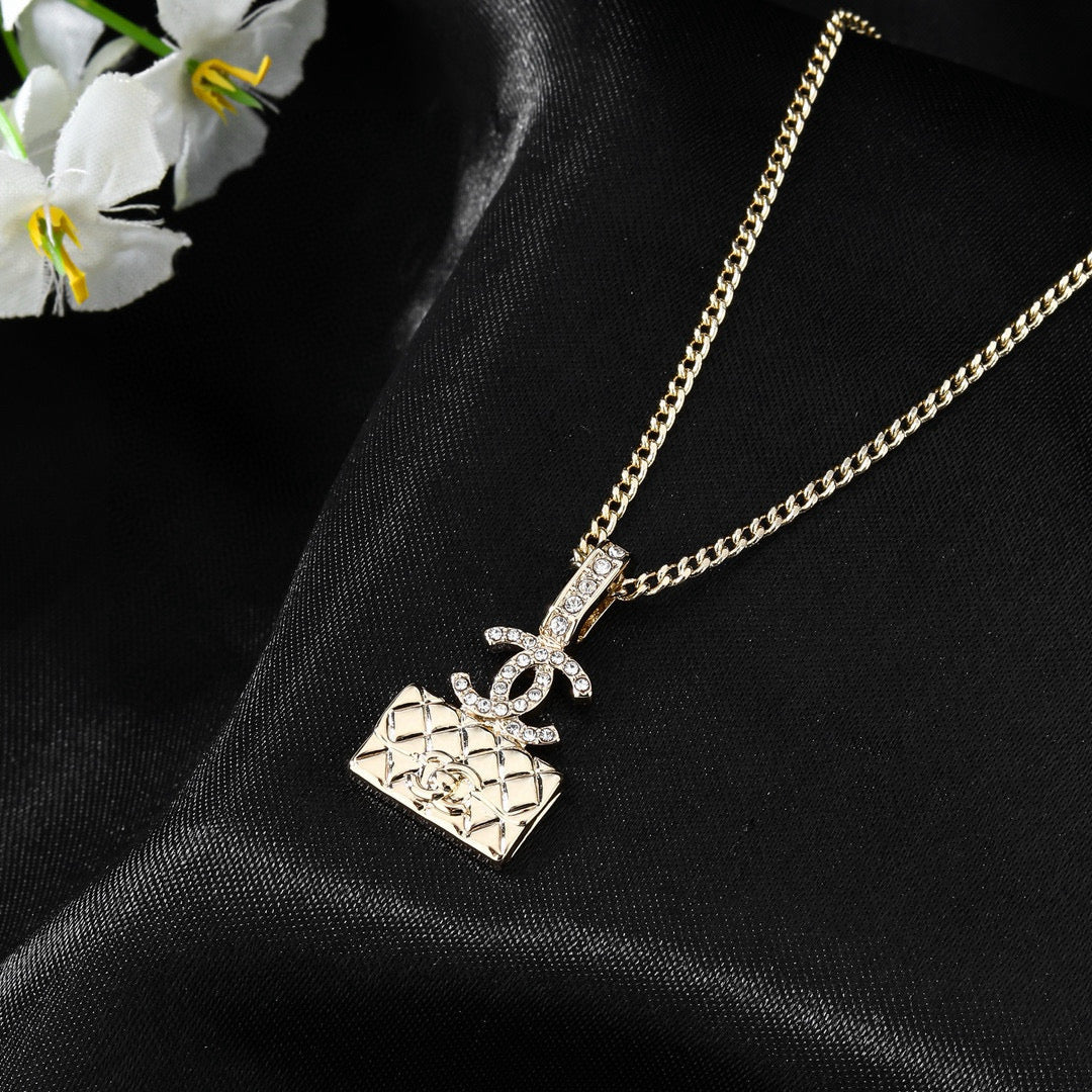 CC Classic Double C Light Gold Diamond Bag Necklace