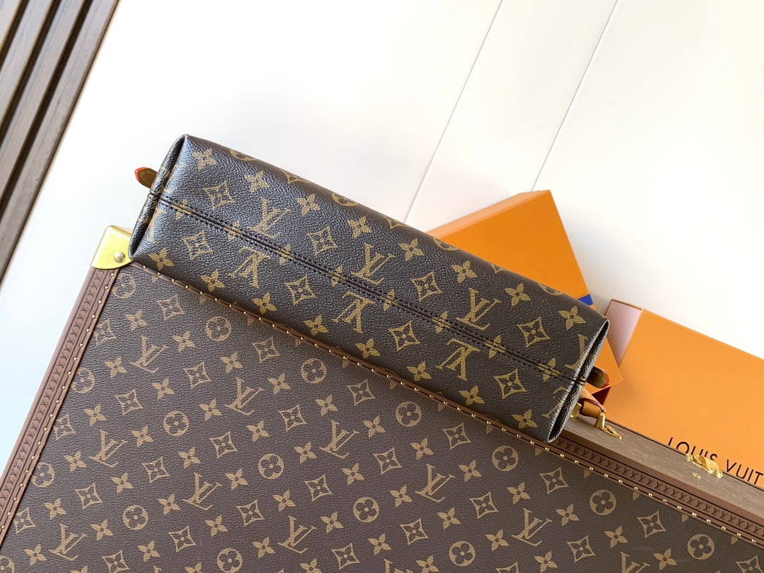 LV 2026 CarryAll East West Handbag Brown Beige Canvas Cowhide 277782