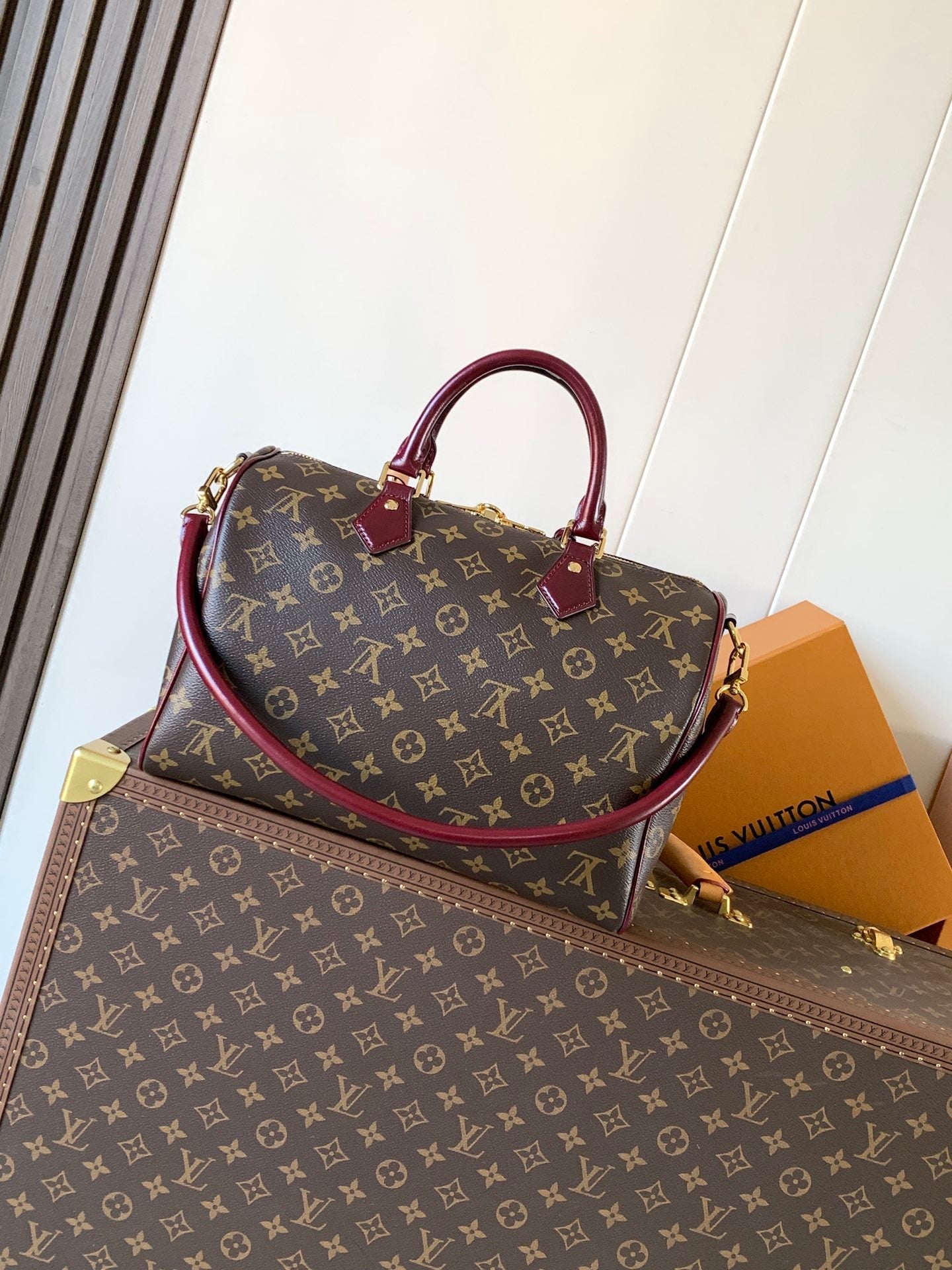 LV 2026 Speedy Soft Bag 30cm Brown Burgundy Canvas Cowhide 281457