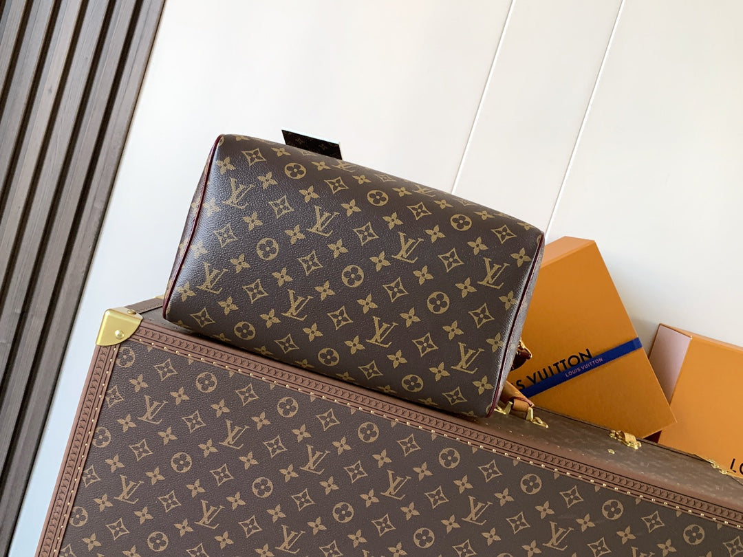 LV 2026 Speedy Soft Bag 30cm Brown Burgundy Canvas Cowhide 281457