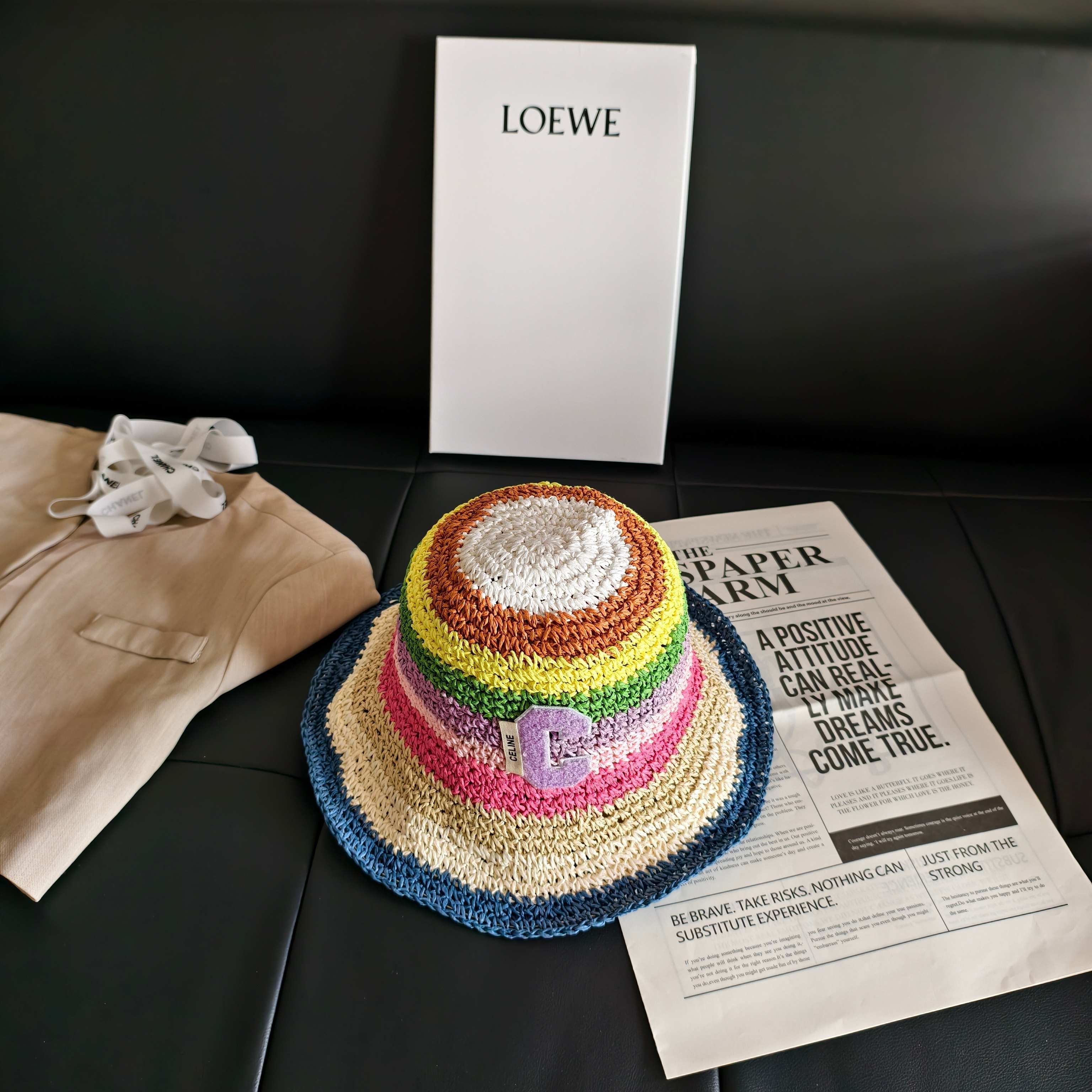 Celine Rainbow Straw Bucket Hat 322145