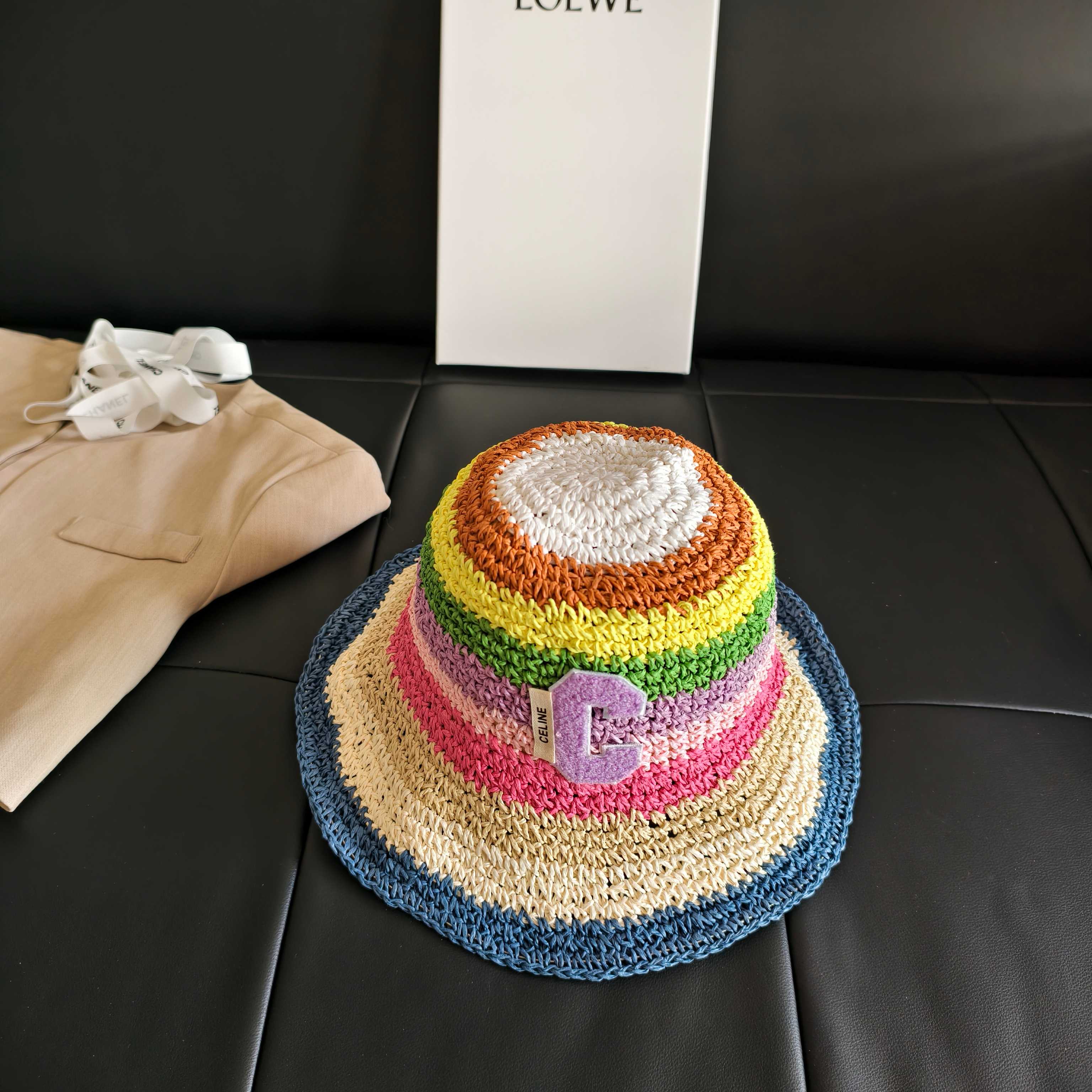 Celine Rainbow Straw Bucket Hat 322145