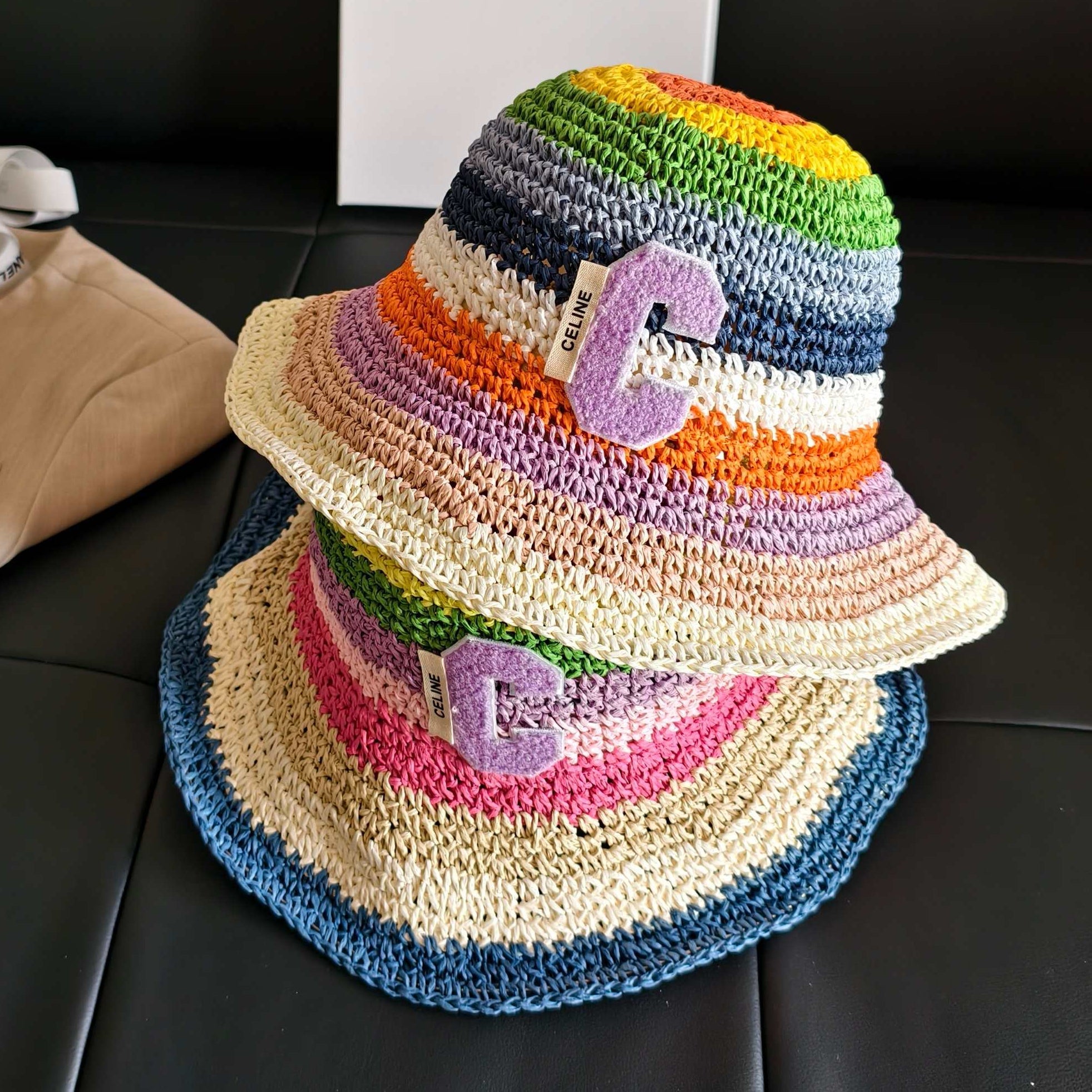 Celine Rainbow Straw Bucket Hat 322145