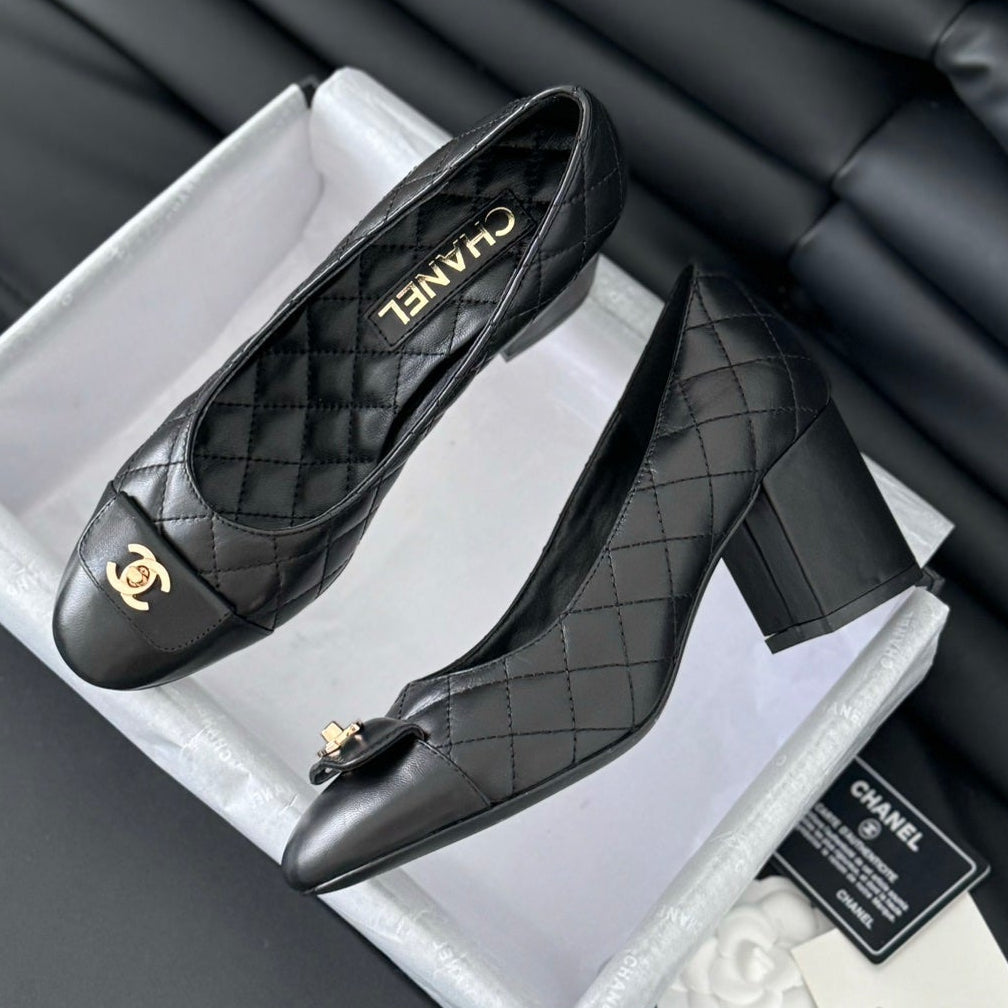 Chanel High Heel Pump 70mm Black Quilted Leather 825283