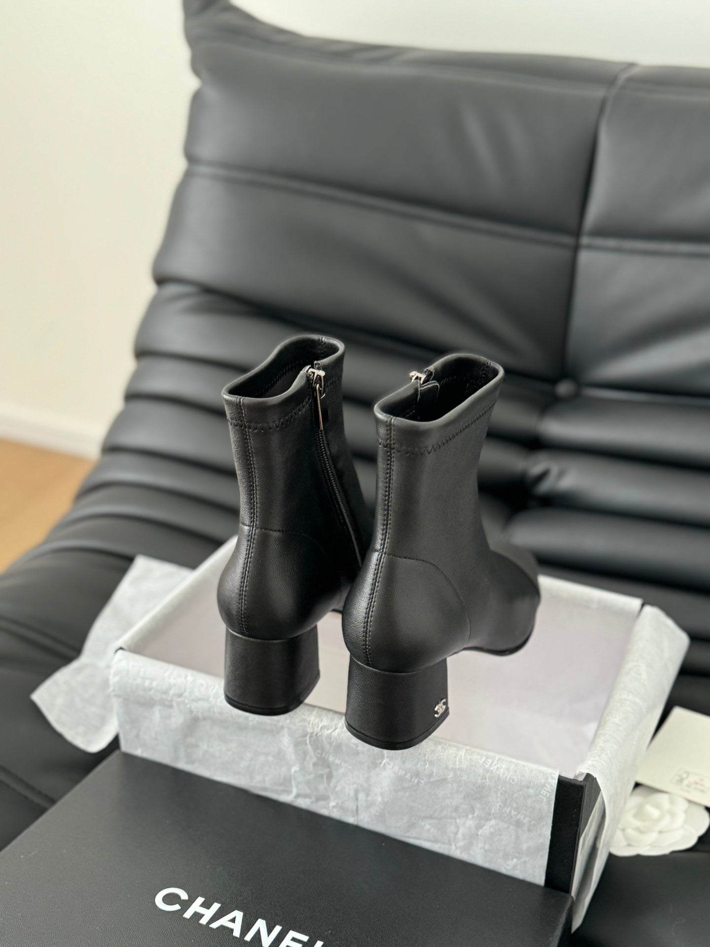 CC Ankle Boot Black Calfskin Grosgrain