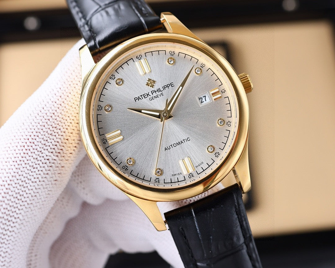 Patek Philippe Calatrava 40mm Gold Case Black Leather Strap