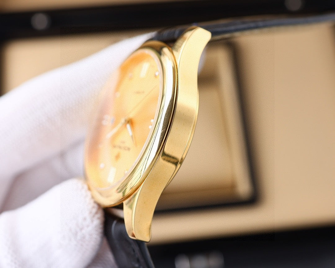 Patek Philippe Calatrava 40mm Gold Case Gold Dial Black Leather Strap
