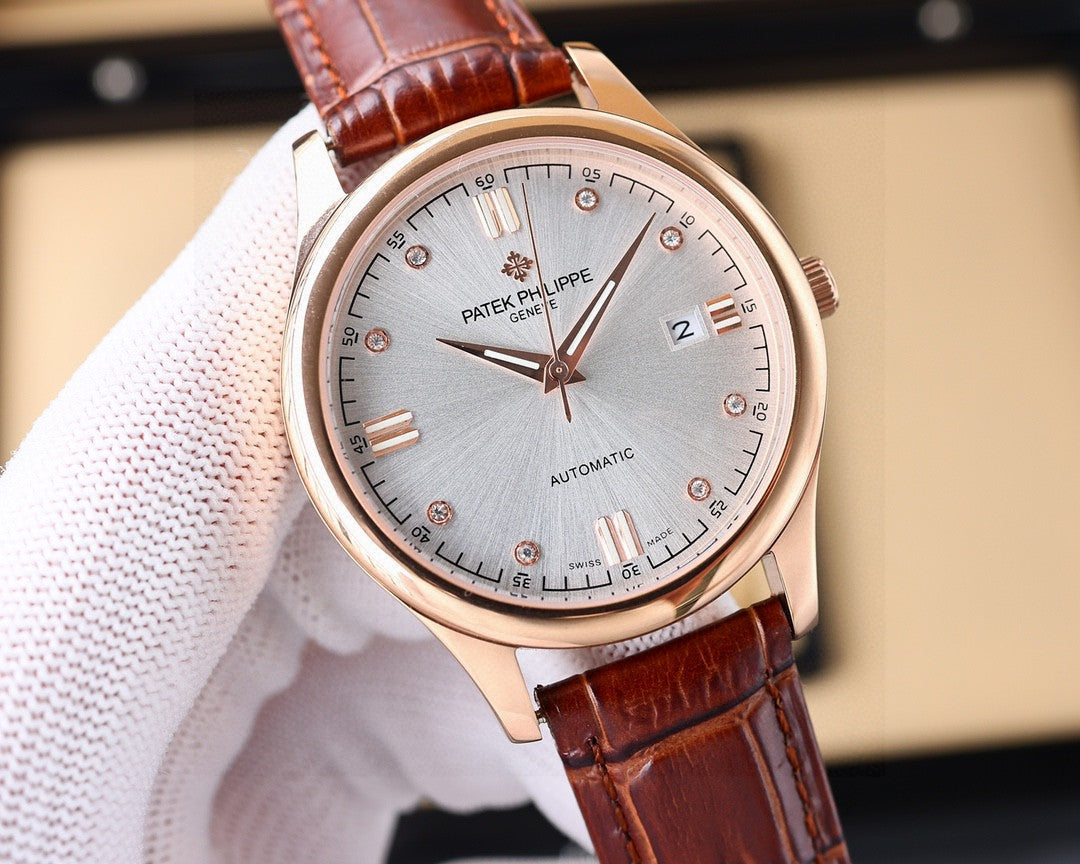 Patek Philippe Calatrava 40mm Silver Dial Brown Leather Strap