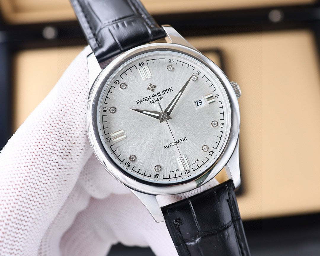 Patek Philippe Calatrava 40mm Silver Dial Black Leather Strap