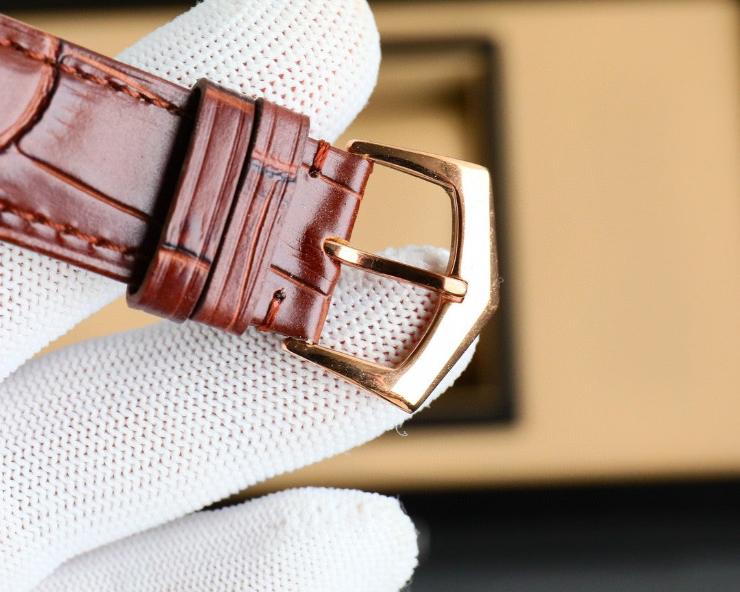 Patek Philippe Calatrava 40mm Gemstone-set Hour Marker Silver Dial Brown Leather Strap
