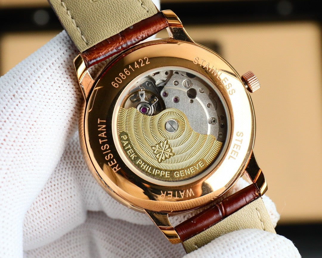 Patek Philippe Calatrava 40mm Gemstone-set Hour Marker Silver Dial Brown Leather Strap
