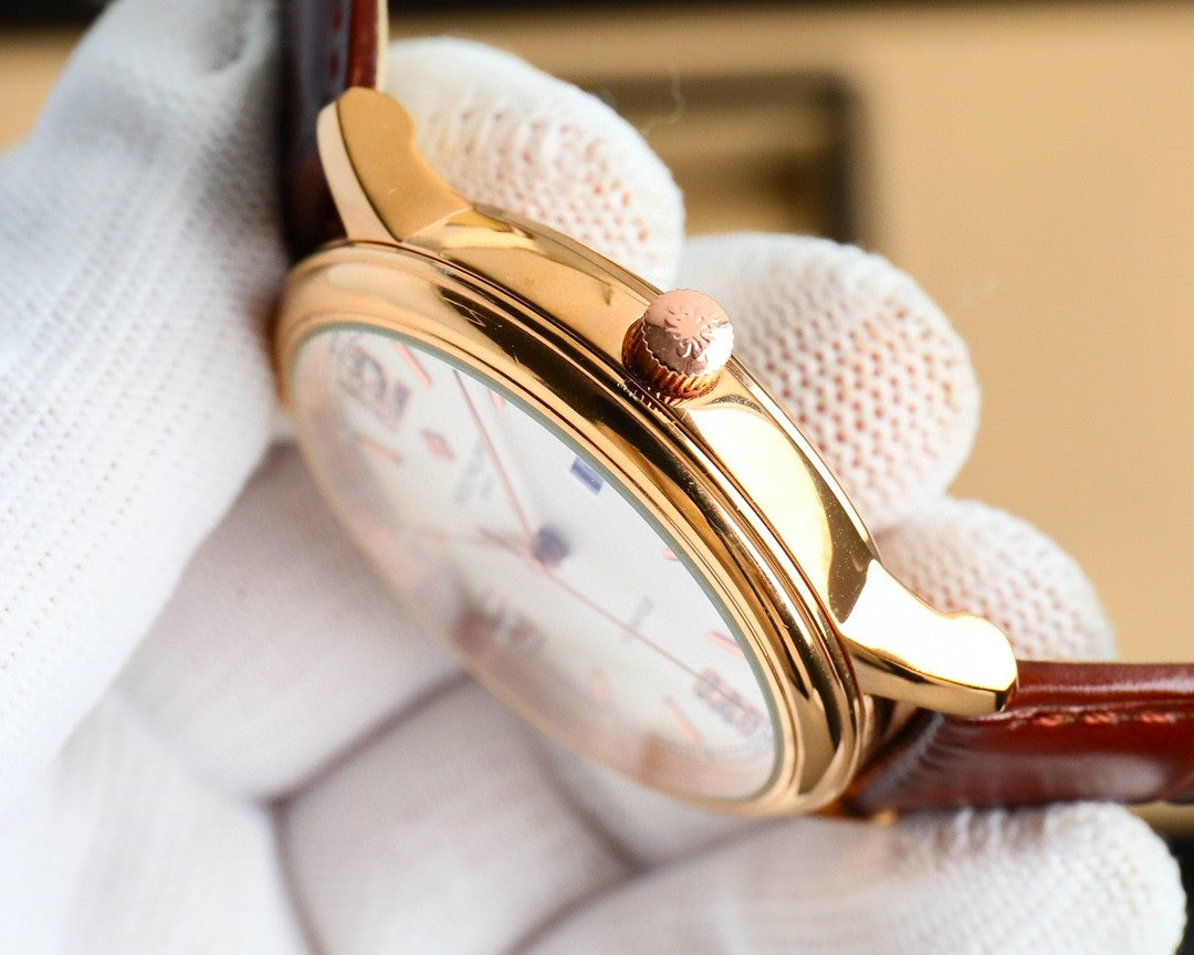 Patek Philippe Calatrava 40mm Gemstone-set Hour Marker Silver Dial Brown Leather Strap