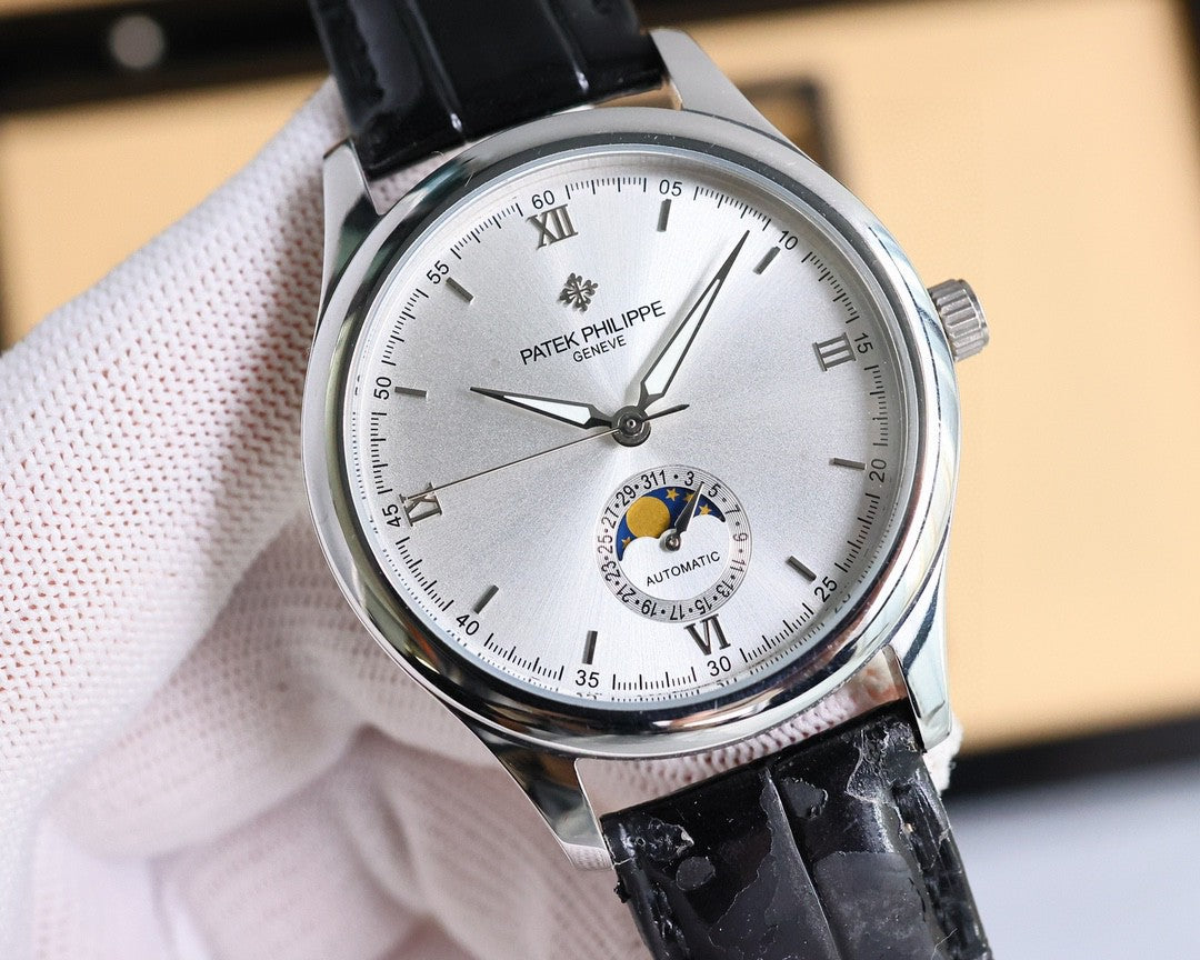 Patek Philippe Annual Calendar 40mm Silver Dial Black Leather Strap