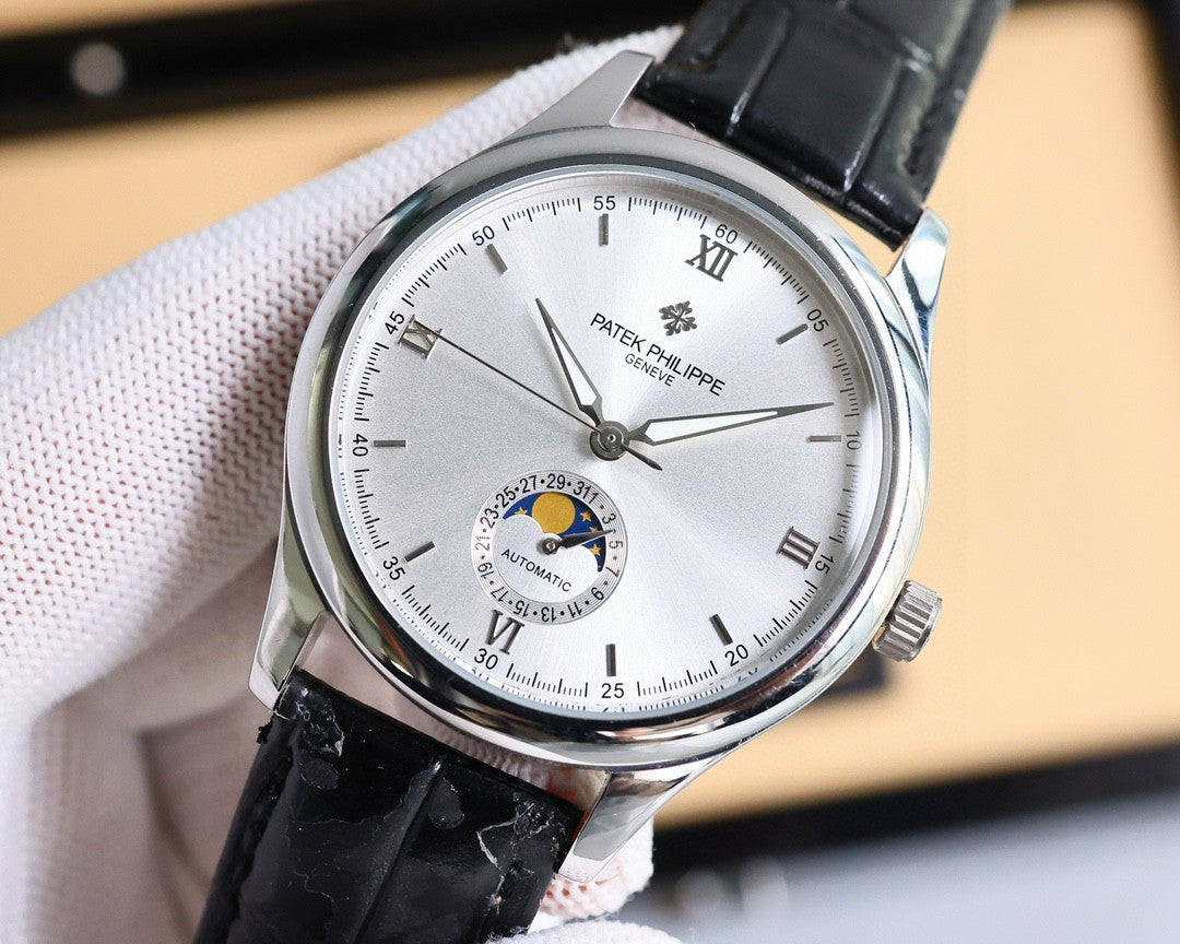 Patek Philippe Annual Calendar 40mm Silver Dial Black Leather Strap