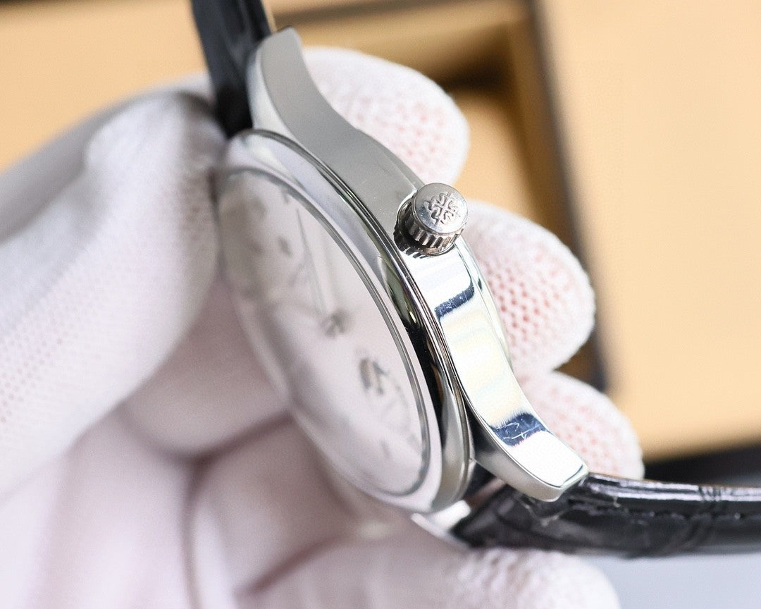 Patek Philippe Annual Calendar 40mm Silver Dial Black Leather Strap