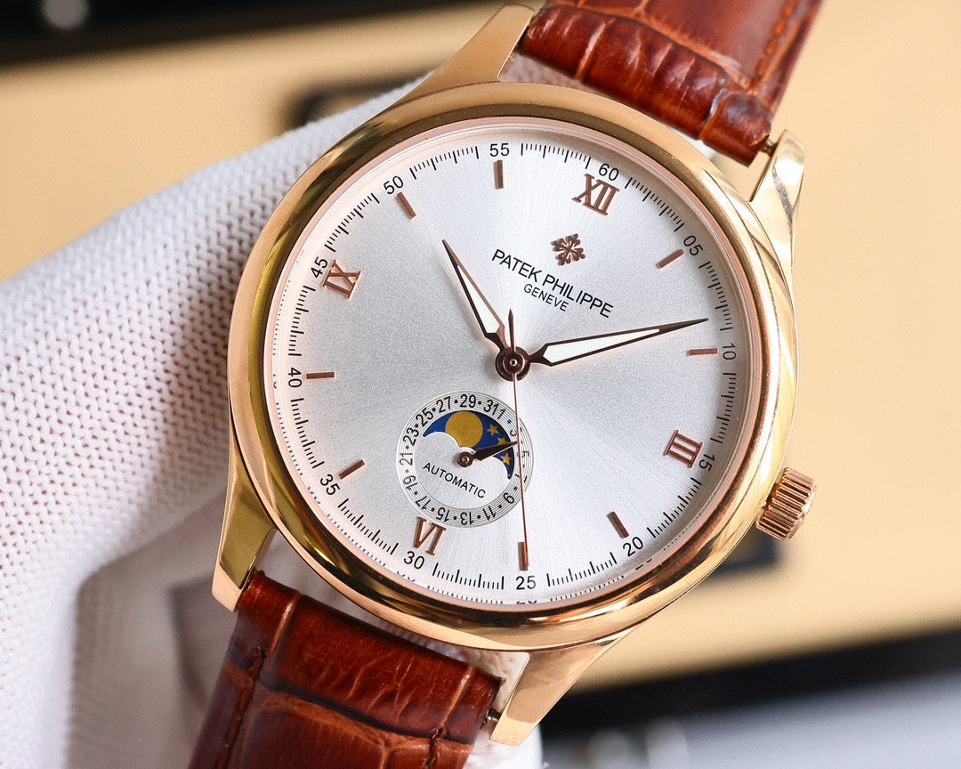 Patek Philippe Annual Calendar 40mm Rose Gold Case Brown Leather Strap