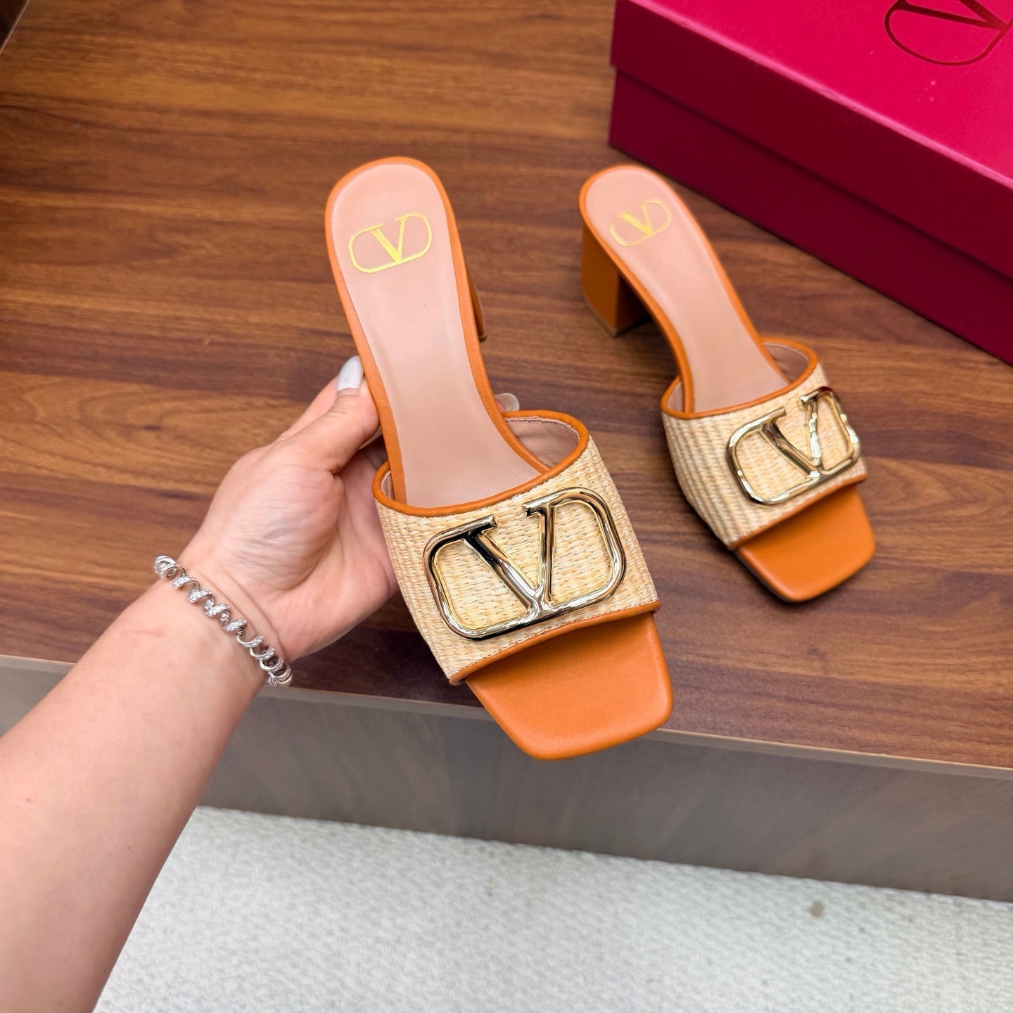 Valentino 2026 VLogo Signature Raffia Block Heel Sandal Woven Calfskin 871040