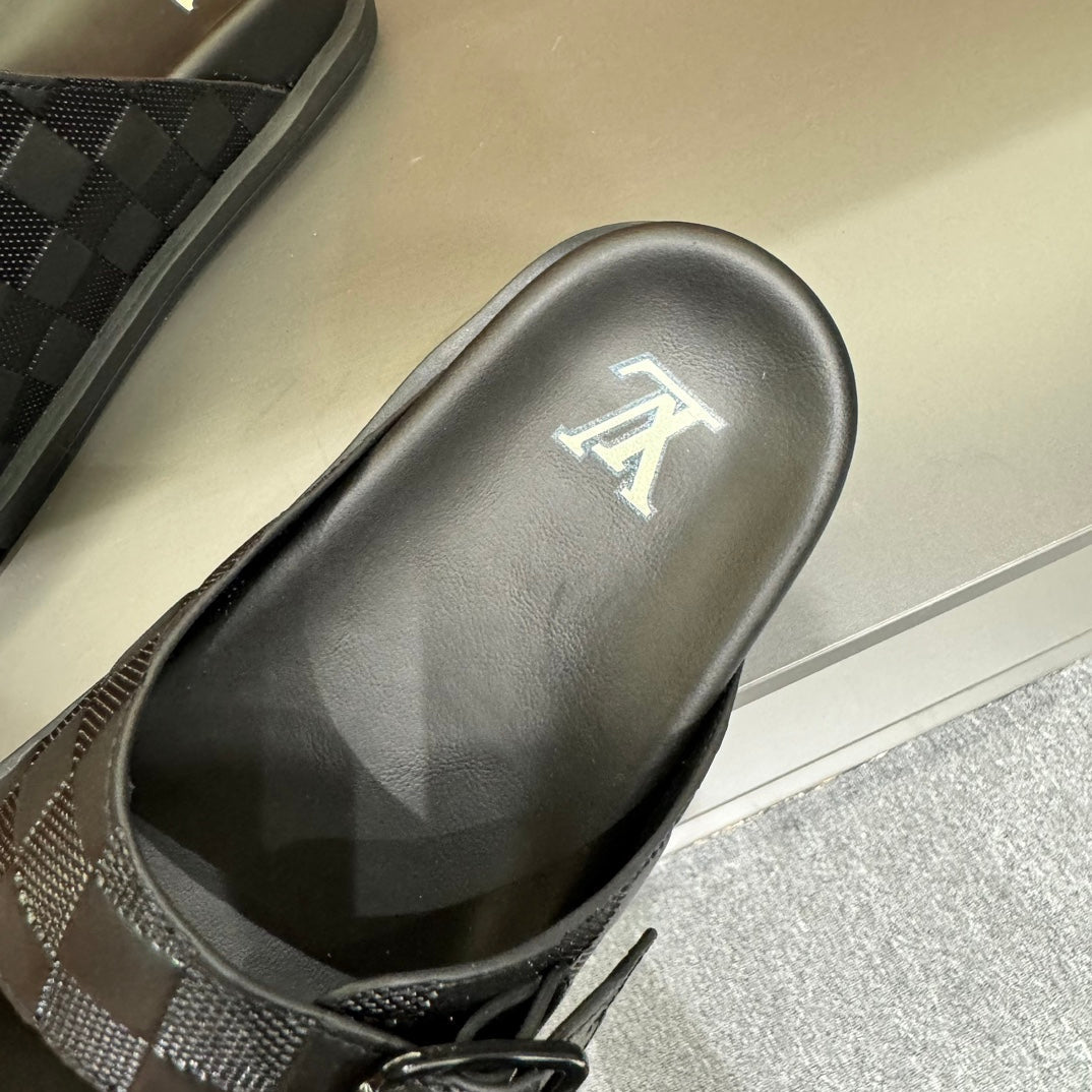LV DAD SANDAL BLACK DAMIER CALFSKIN