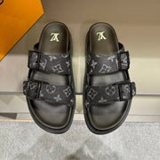 LV DAD SANDAL BLACK MONOGRAM DENIM