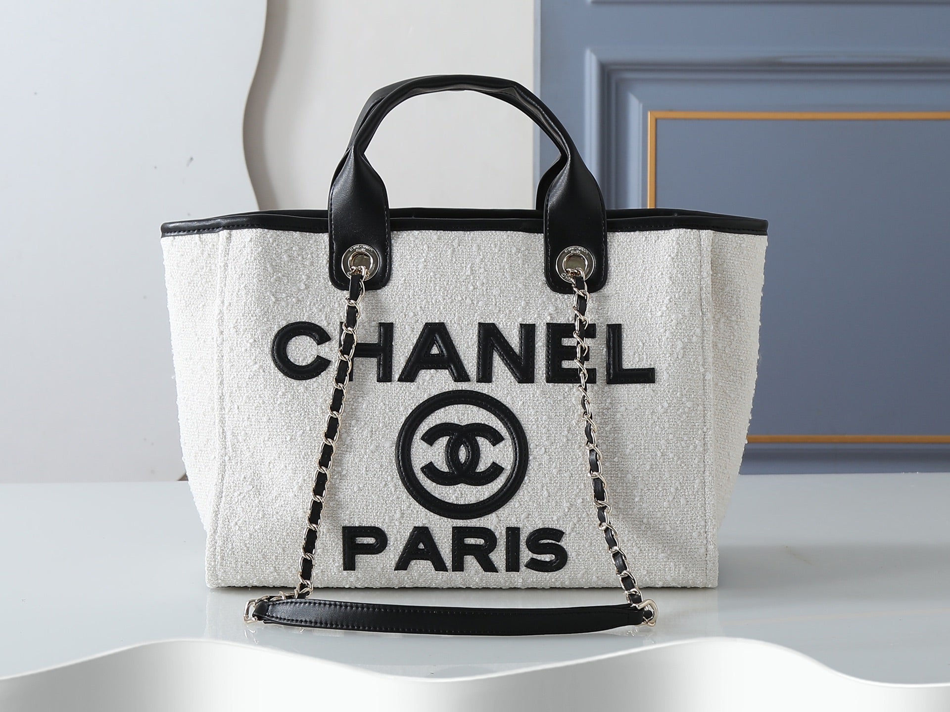 Chanel 2026 Large Deauville Shopping Tote 39cm Canvas Leather