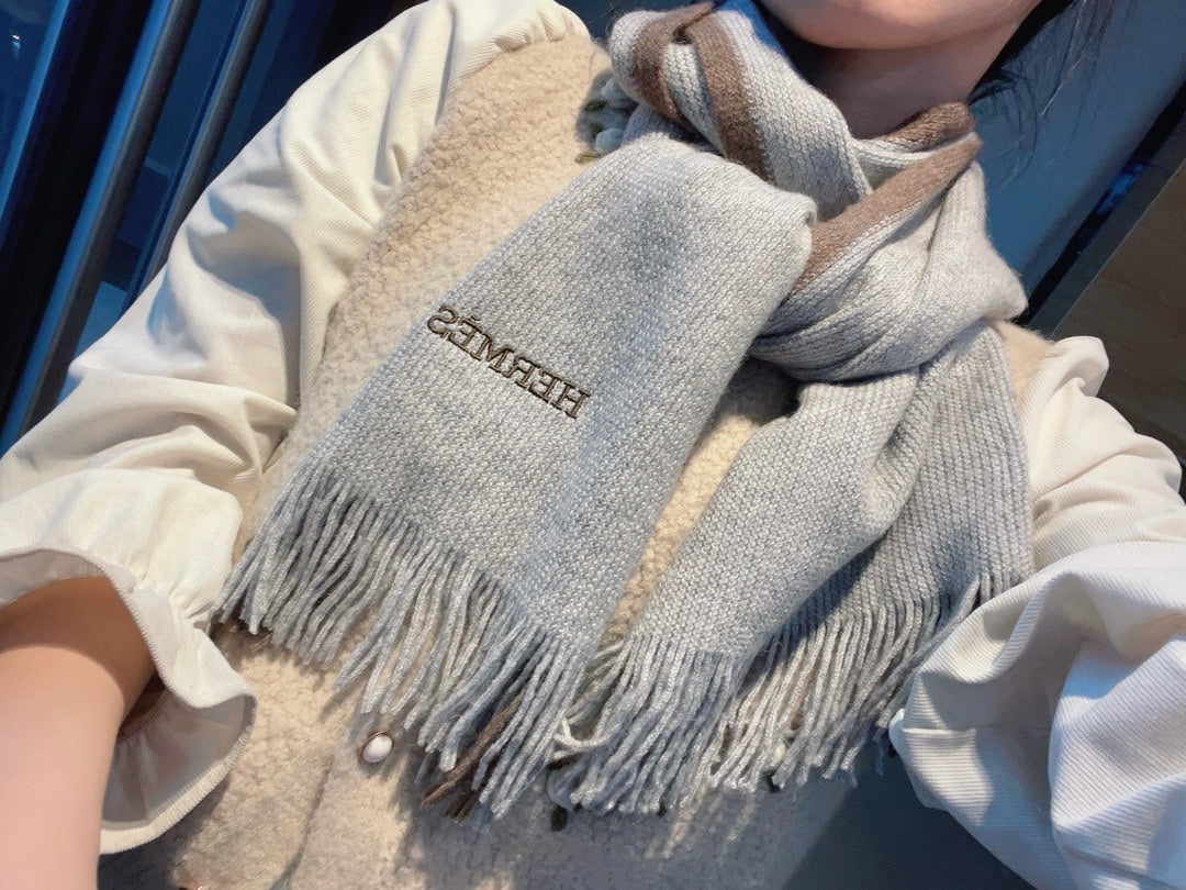 Scarf 180 CM In Grey Mix Brown Cashmere 376518