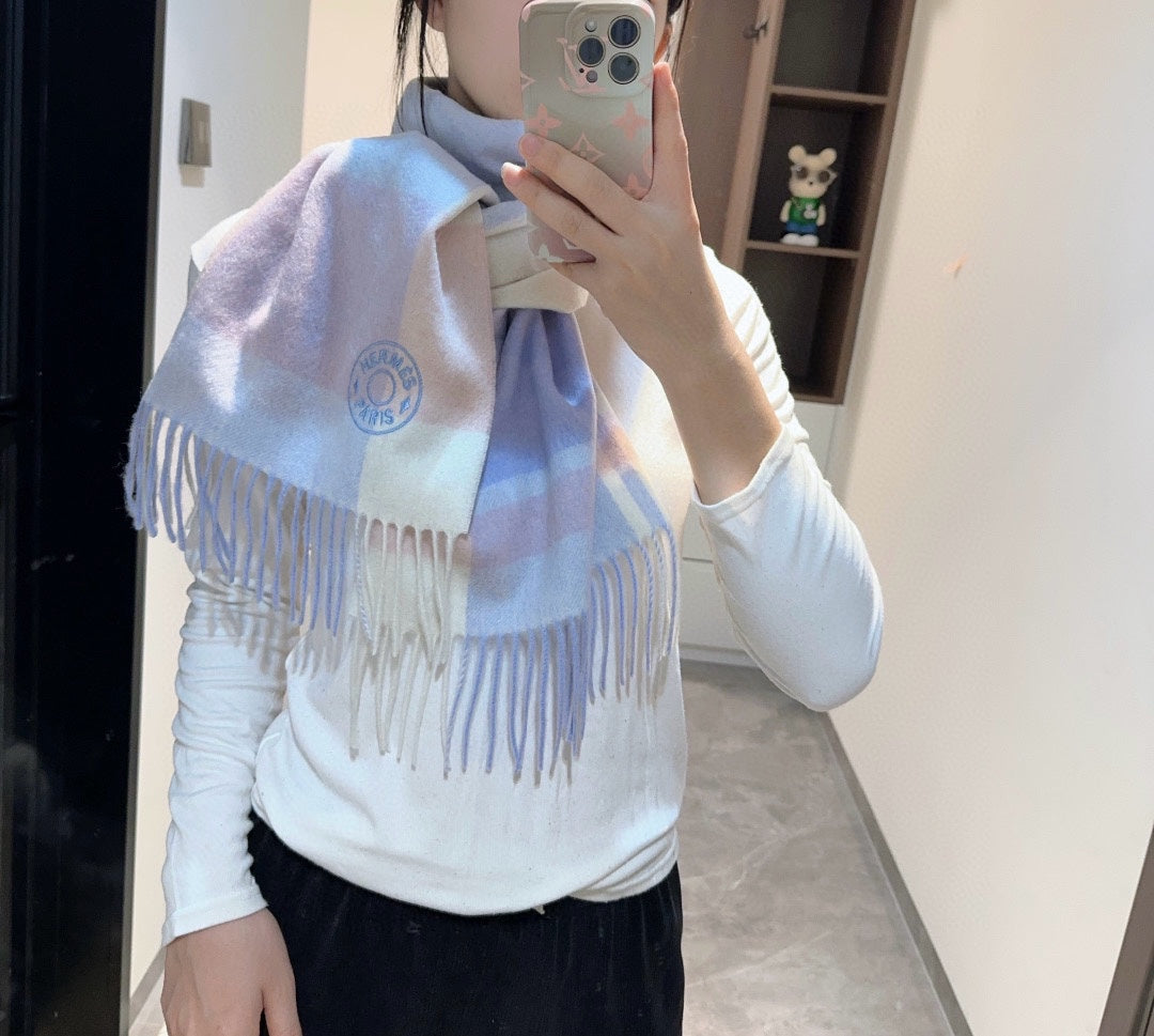 Scarf 180 CM In Light Blue Mix White Light Pink Cashmere 381231