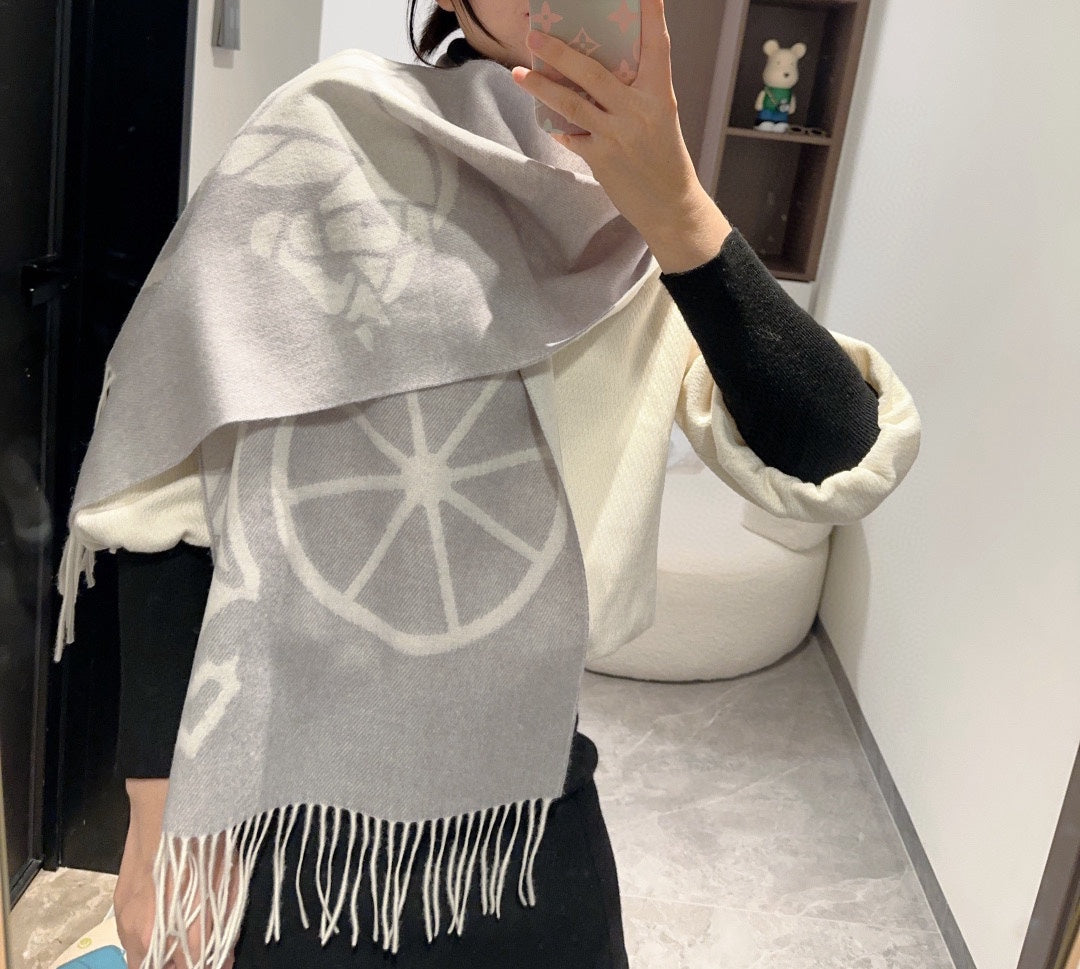 Scarf 180 CM Grey Light Grey Mix White Wool
