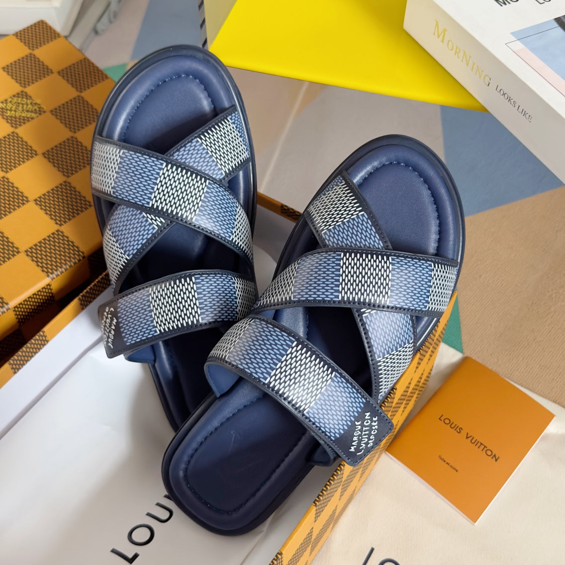 LV VENICE MULE SLIDE SANDALS MONOGRAM NAVY BLUE