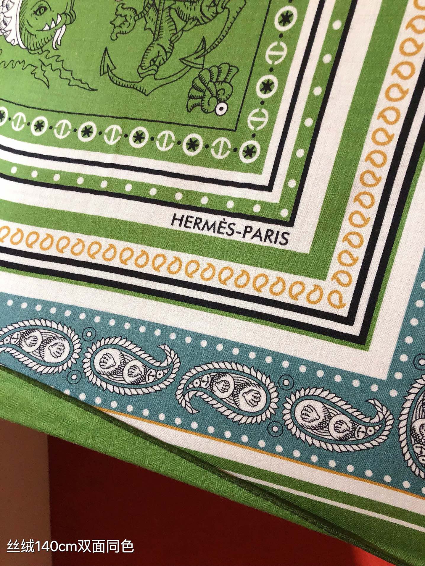 HM 26ss Amazon  Scarf 90 Green Colorful Twill Silk 126340