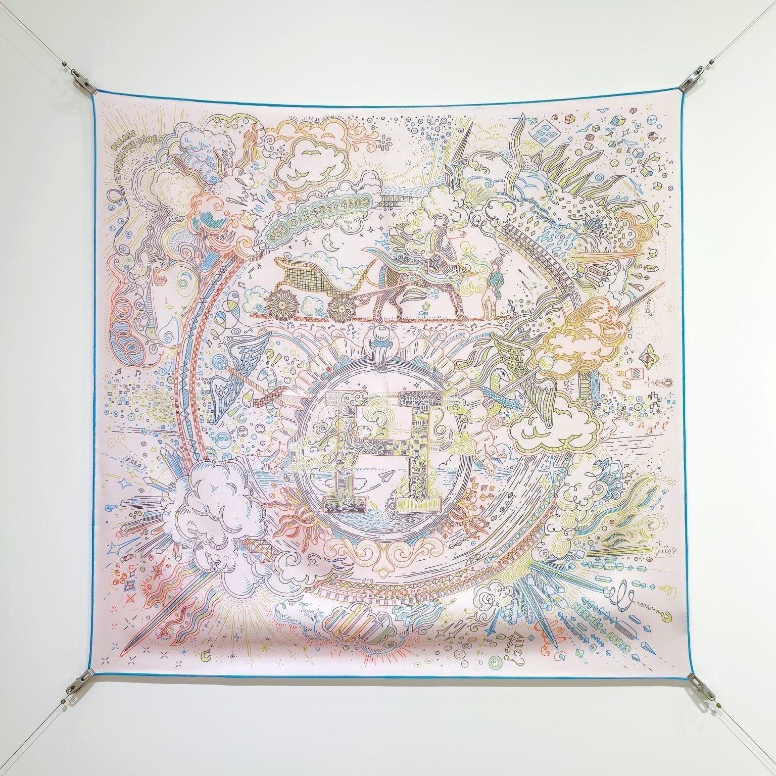 HM 26s 90 Double Sided Scarf Light Pink Blue Colorful Mulberry Silk 145750
