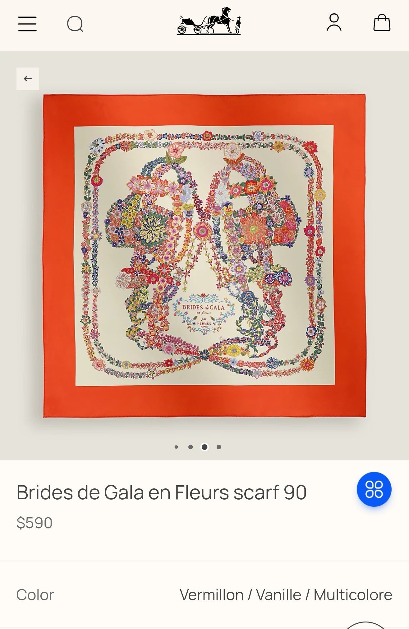 HM 26s 90 Double Sided Scarf White Orange Colorful Mulberry Silk 145756