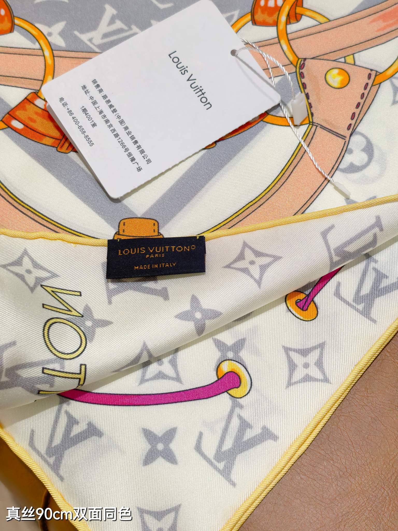 LV Double Sided Scarf 90 Gray Pink Monogram Cashmere Silk 168755