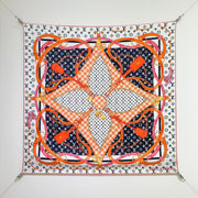 LV Double Sided Scarf 90 White Orange Monogram Cashmere Silk 168752