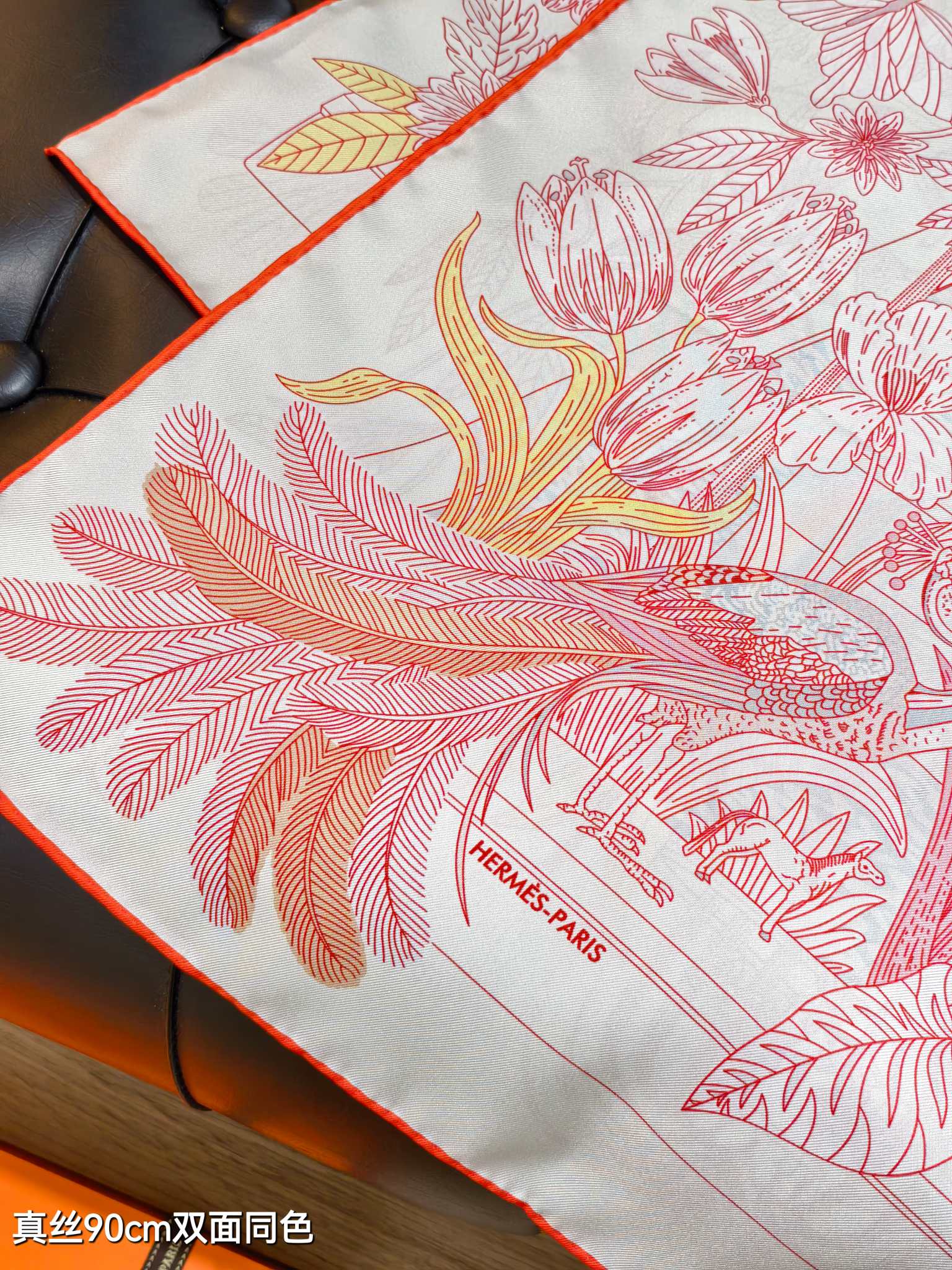 HM 26ss Sweet Saddle Scarf 90 Pink White Twill Silk 132415