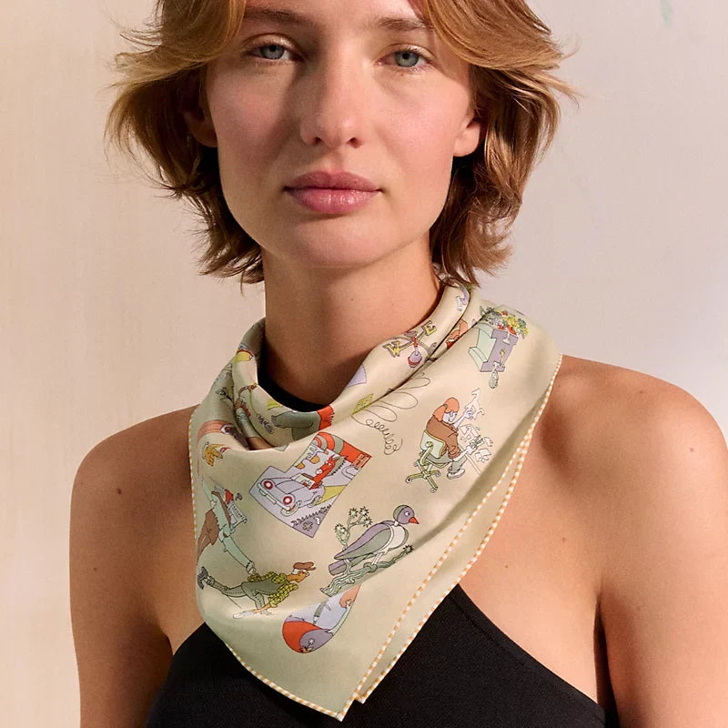 HM 26s Horse Scarf 90 Beige Colorful Cashmere Silk 139213