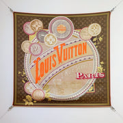 LV Double Sided Scarf 90 Brown Beige Monogram Twill Silk 168746
