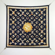 LV Double Sided Scarf 90 Black Beige Colorful Monogram Mulberry Silk 169335
