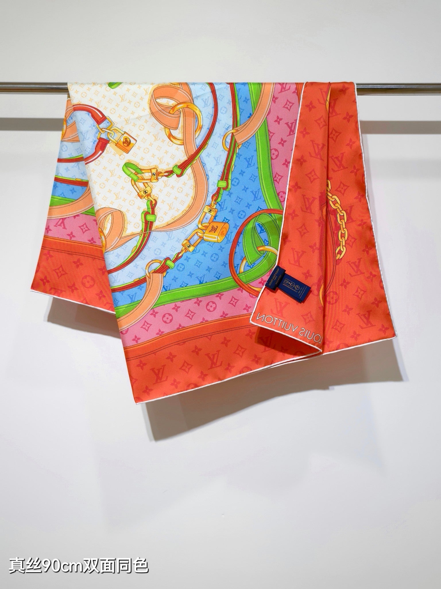 LV Double Sided Scarf 90 Orange Monogram Cashmere Silk 168749
