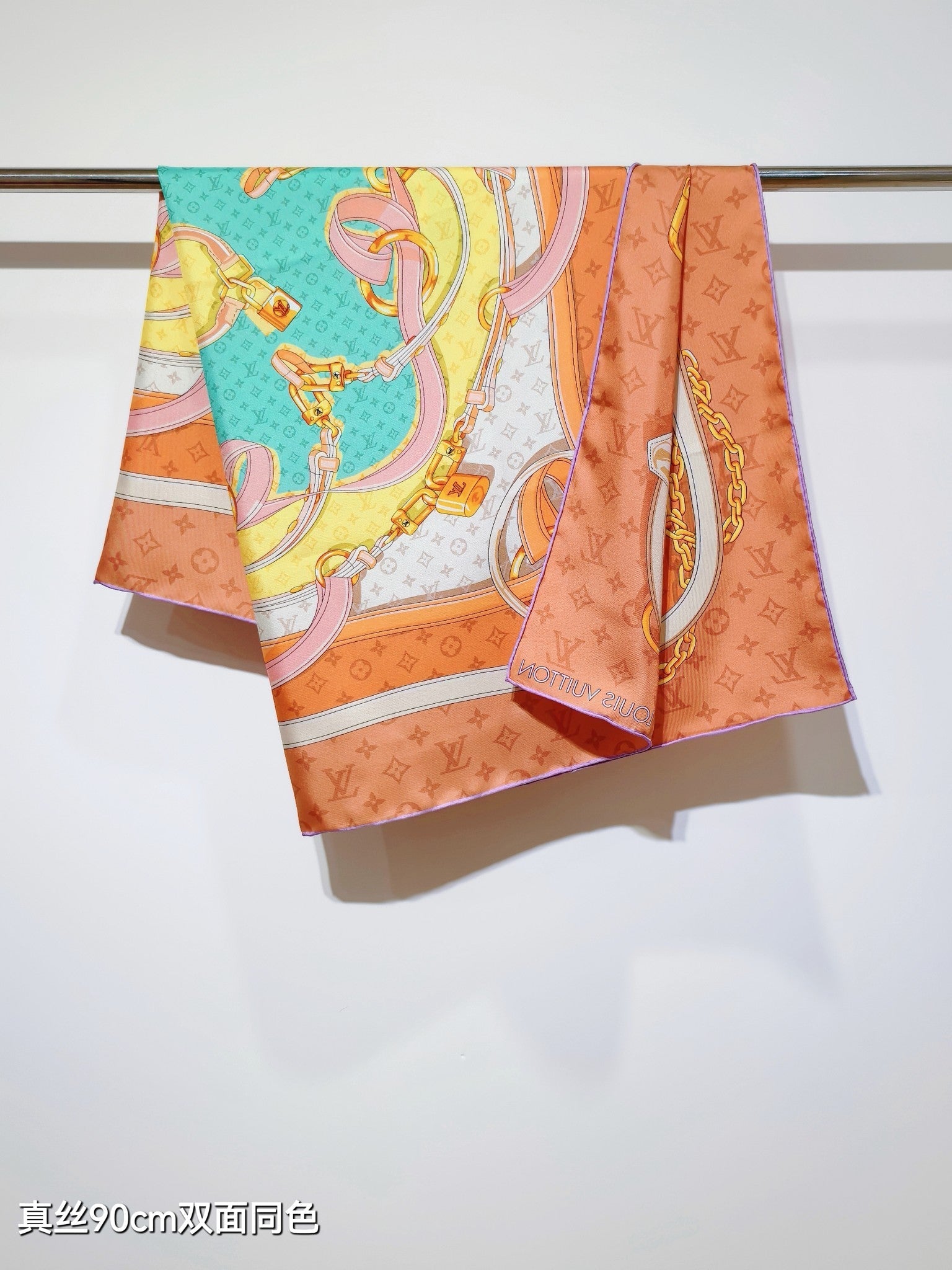 LV Double Sided Scarf 90 Light Orange Monogram Cashmere Silk 168750